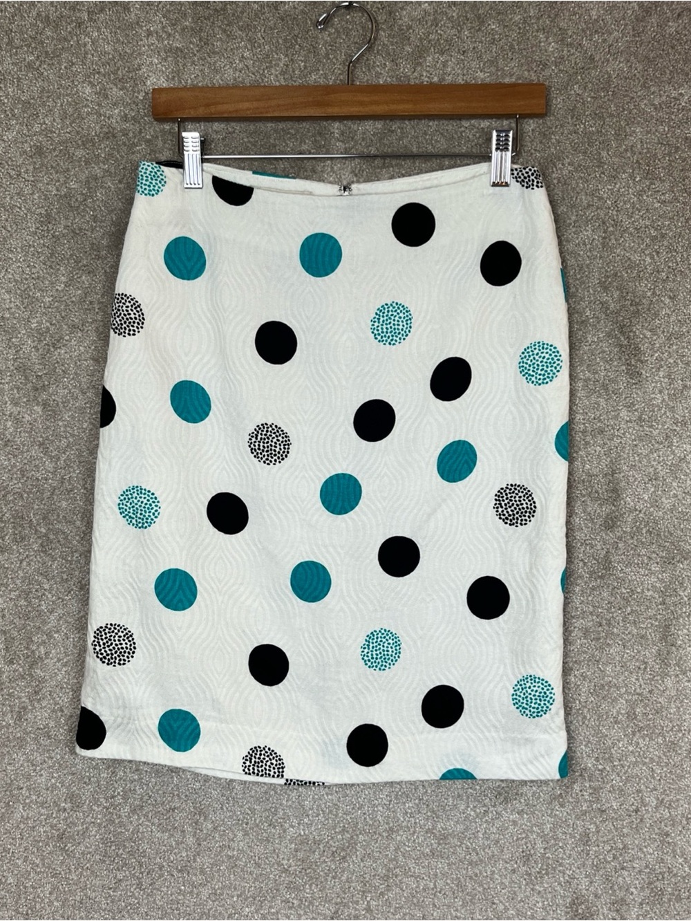 Talbots Skirt Womens 4 Petite White Polka Dot Cotton Pencil Lined Back Zip-4968